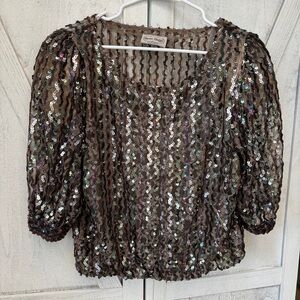 Three Flaggs California Lace Sequin Top Taupe Going Out Top Vintage